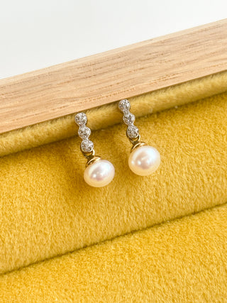 Sea Pearl Diamond Drop Earrings | 9ct Gold | 1.28g
