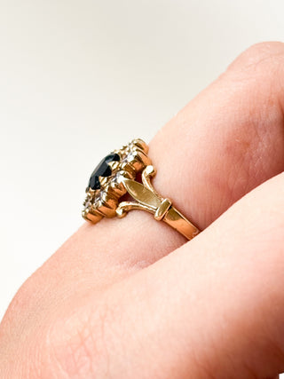 Sapphire & CZ Cluster Ring | 9ct Gold | Size O | 2.84g