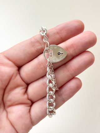Heart Padlock Bracelet | 925 Silver | 21.10g | 8inch
