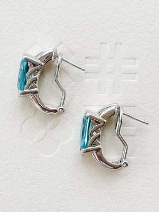 Blue Stone Huggie Earrings | 925 Silver | 7.08g