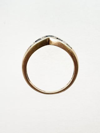 Diamond & Sapphire Chevron Ring | 9ct Gold | Size H½ | 1.76g