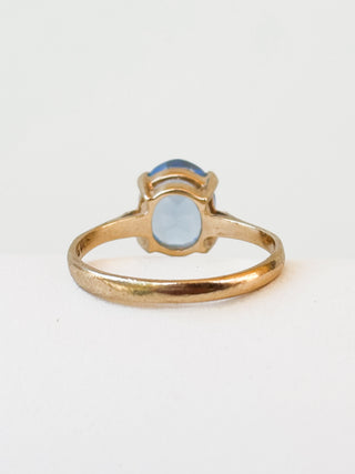 Blue Glass Oval Solitaire Ring | 9ct Gold | Size O | 2.52g