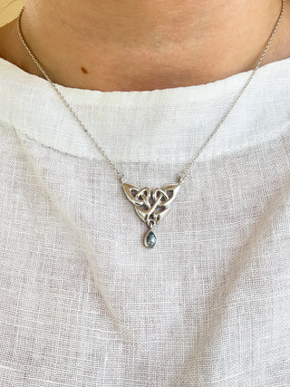 Celtic Trinity Blue Stone Pendant | 925 Silver | 16-Inch / 17-Inch | 5.66g