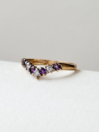 CZ & Amethyst Chevron Ring | 9ct Gold | Size J | 1.59g