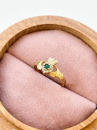 CZ & Agate Claddagh Ring | 14ct Gold | Size N | 2.08g
