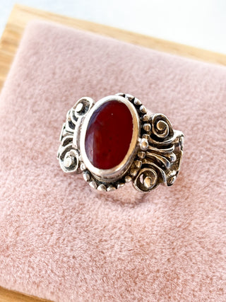 Burgundy Enamel Locket Ring | Sterling Silver | 9.52g | Size M