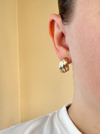 Tri-Colour Huggie Earrings | Gold | 1.91g | 14mm x 20mm