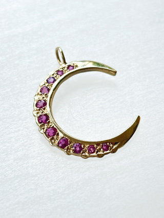 Crescent Moon with Natural & Syn Rubies | 9ct | 18-Inch Diamond Anchor Chain | 2.19g