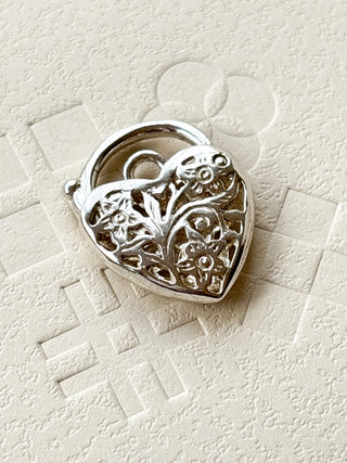 Heart Padlock Floral Filigree Pendant | 925 Silver | 3.40g | 18–20-Inch Cable Link Chain