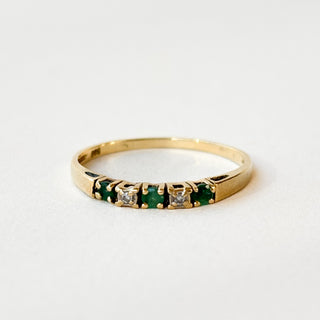 Emerald & Diamond band | 14ct Gold | Emerald + 8-Cut Natural Diamond | Size N 1/2| 1.2g