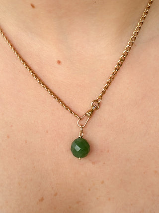 Green Chalcedony Pendant | Diamond Anchor Chain | 9ct Gold | 18–20-Inch | 2.43g