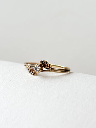 Gold Leaf Bezel Set CZ Solitaire Ring | 9ct Gold | Size Q | 0.88g