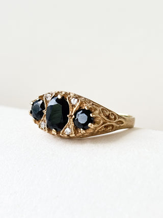 Natural Sapphire & CZ Trilogy Ring | 9ct Gold | Size P | 3.16g