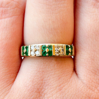 Emerald & Diamond Channel Set | 9ct Gold | Size P | 3.02g