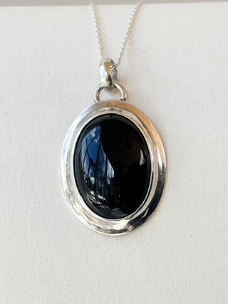 Oval Onyx Pendant | Sterling Silver | 10.42g