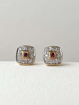 Diamond & Pink Diamond Stud Earrings | 9ct Gold | 1.34g
