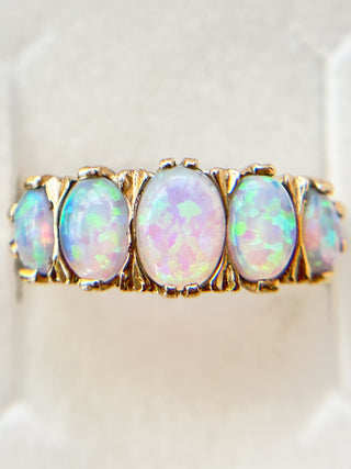 Five-Stone Synthetic Opal Ring | 9ct Gold | Size N | 2.81g