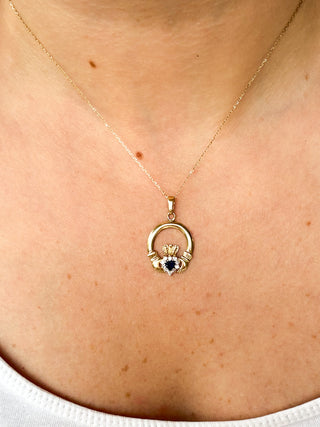 CZ & Sapphire Claddagh Pendant 2.38g | Diamond Anchor Chain 0.80g | 9ct