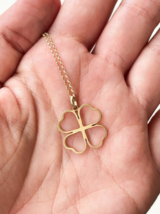 Cut-Out Four Leaf Clover Pendant | 14ct Gold | 18-Inch Fine Cable Link Chain | 1.00g
