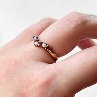 Natural Opal and Garnet Chevron | 9ct Gold | Size P | 2.38g