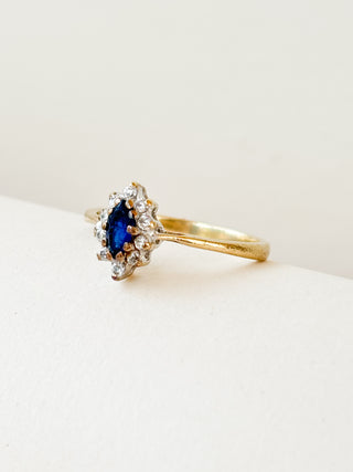 CZ & Blue Glass Marquis Ring | 9ct Gold | Size Q | 2.00g