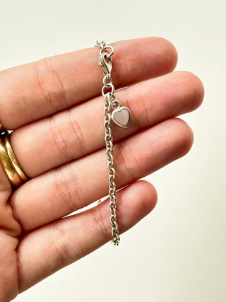 Heart Cable Link Bracelet with Heart | 925 Silver | 7-Inch | 4.82g