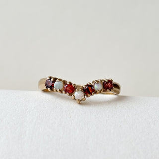 Natural Opal and Garnet Chevron | 9ct Gold | Size P | 2.38g