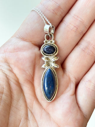 Blue Gold Stone / Synthetic Glass & Lapis Lazuli Pendant | 925 Silver | 5.85g