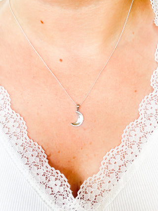 Moon & CZ Pendant | Cable Link Chain | 925 Silver | 18–20-Inch | 0.83g