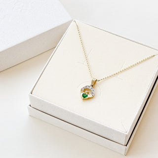 Claddagh Crystal Charm | 9ct Gold | 18inch Fine Cable Link Chain | 2.3g