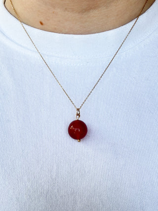Carnelian Bead Pendant | 9ct Gold | 2.83g | 20mm