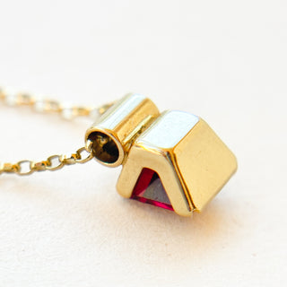 Square Ruby Pendant | 14ct Gold | Synthetic Ruby | High-Quality Setting | 18in 9ct Fine Cable Link