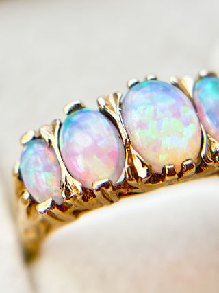 Five-Stone Synthetic Opal Ring | 9ct Gold | Size N | 2.81g