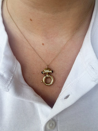 Bolt Ring Clasp Pendant with Sapphire Cabochon | 9ct Gold | 6.60g