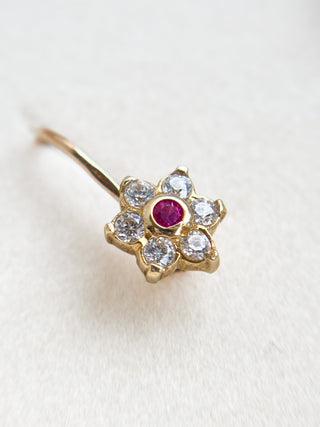 Flower Syn Ruby & CZ Earrings | 9ct Gold | 2.13g