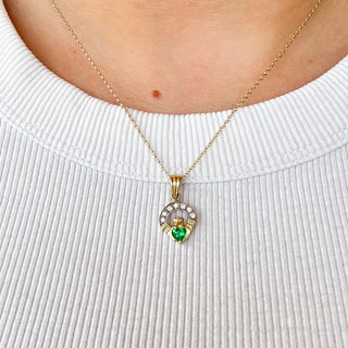 Claddagh Crystal Charm | 9ct Gold | 18inch Fine Cable Link Chain | 2.3g