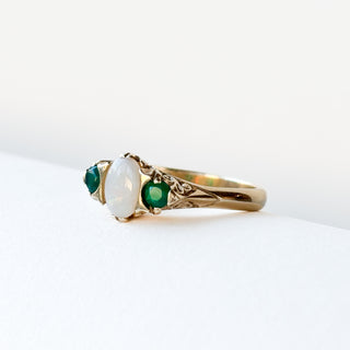 Natural Opal & Synthetic Emerald Trilogy | 9ct Gold | Size P½ | 2.92g