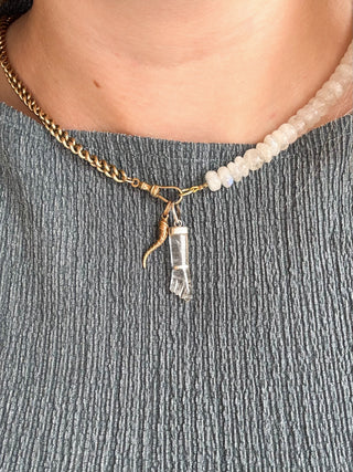 Rock Crystal Quartz Figa Pendant | 925 Silver | 18in Silver Cable Link Chain