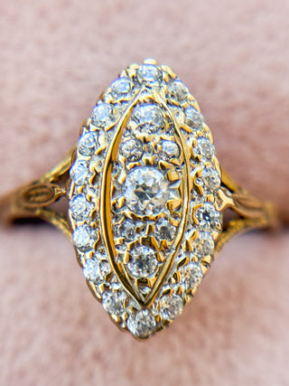 Marquise-Shaped CZ Cluster Ring | 9ct Gold | Size O | 2.70g