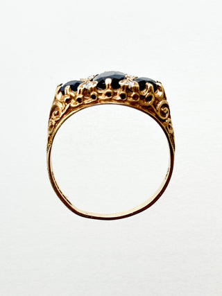 Natural Sapphire & CZ Trilogy Ring | 9ct Gold | Size P | 3.16g