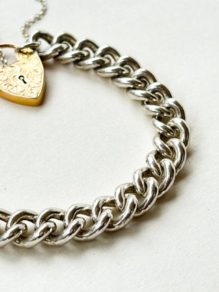 Silver Bracelet | 9ct Gold Engraved Heart | 7-Inch | 39.81g