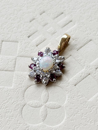 Precious Opal, Pink Sapphire & CZ Pendant | 9ct | 1.42g | 18–20-Inch Diamond Anchor Chain