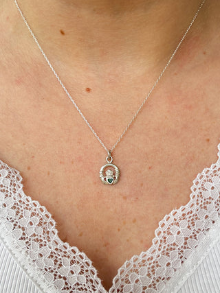 Green Crystal Claddagh Pendant | Sterling Silver | 1.37g