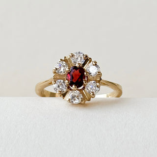 Garnet and CZ Flower | 9ct Gold | Size N | 2.45g