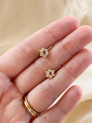 Flower Syn Ruby & CZ Earrings | 9ct Gold | 2.13g