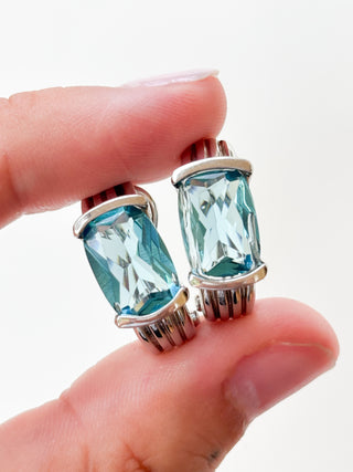 Blue Stone Huggie Earrings | 925 Silver | 7.08g