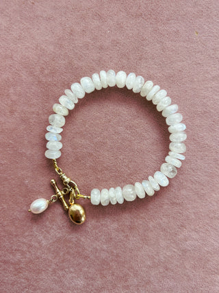 Moonstone Bracelet with Albert Clasp | 9ct Gold | 7.5-Inch | 19.59g