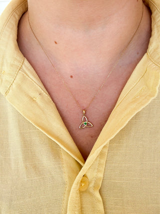 Gold Trinity Knot Green Glass Pendant | Diamond Chain | 9ct Gold | 18–20-Inch | 1.18g