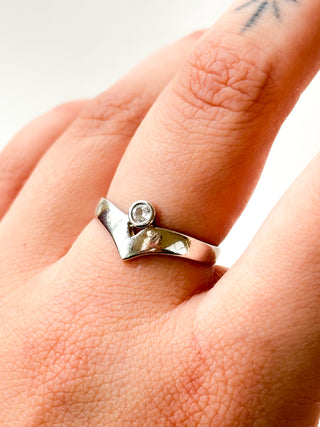 CZ Bezel & Chevron Ring | 925 Silver | Size Q | 2.42g