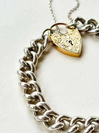 Silver Bracelet | 9ct Gold Engraved Heart | 7-Inch | 39.81g